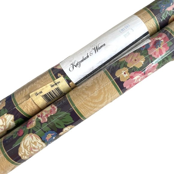 Vtg Katzenbach & Warren Double Roll Wallpaper Striped Floral 